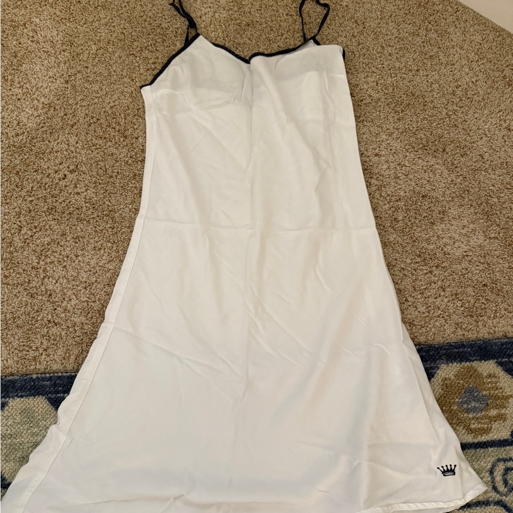 Elegant White Nightgown with navy Trim